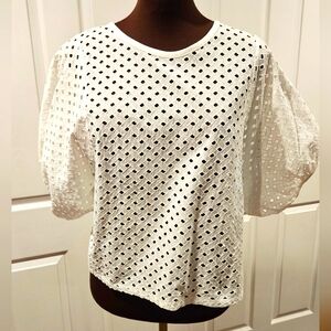 Zara Womens Oversized Lattice Balloon Sleeve Blouse